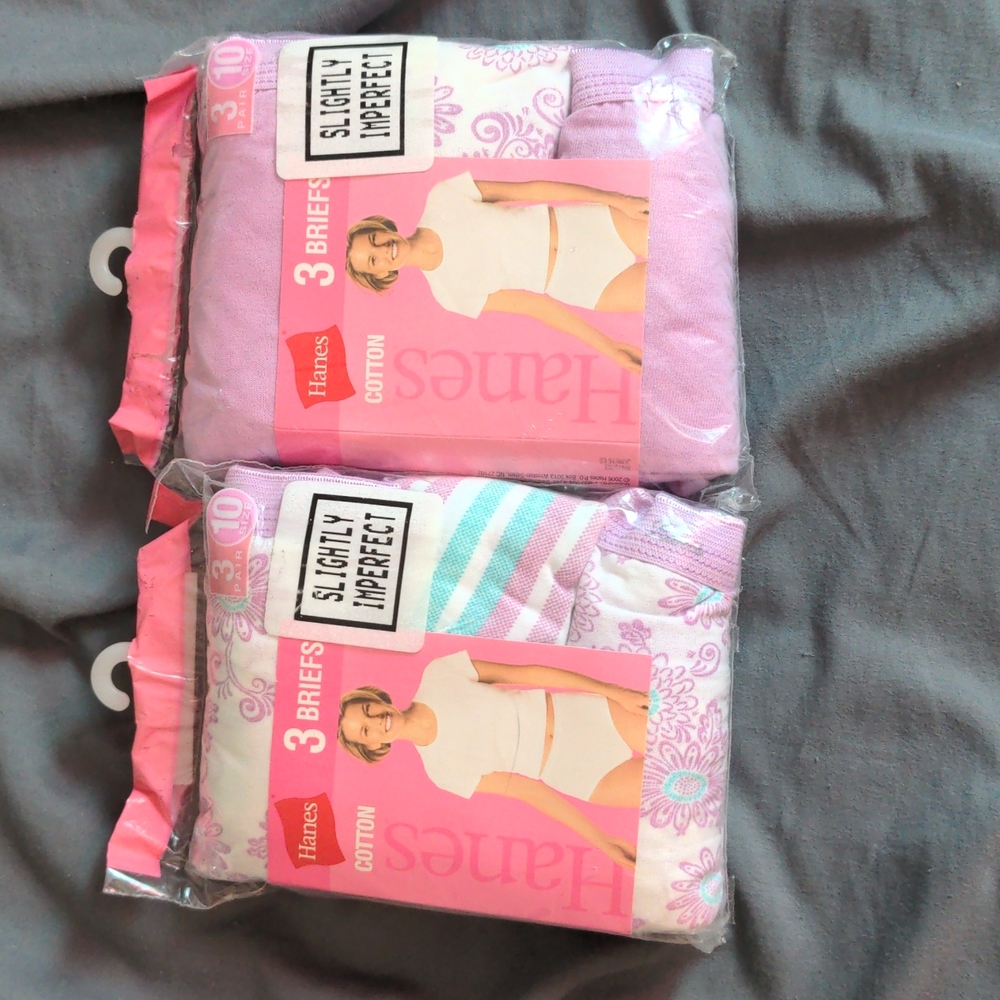 Hanes Set of 6 Purple and White Women's Briefs Size 10 NWT
